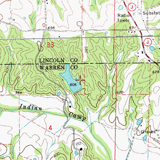 Topographic Map of Thiele Lake Dam, MO