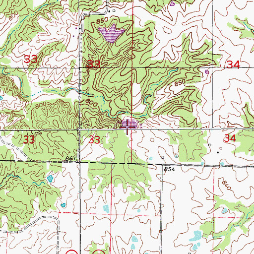 Topographic Map of Milnes Lake, MO