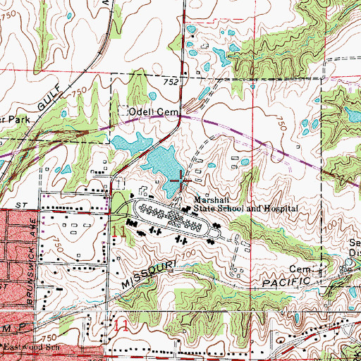 Topographic Map of Marshall State School Lake Dam, MO