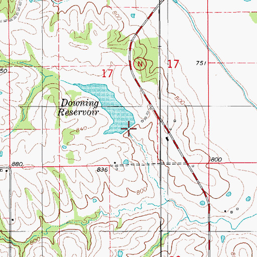 Topographic Map of Downing City Lake Dam, MO