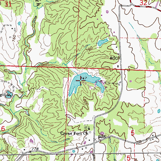 Topographic Map of Dolnick Lake Dam, MO