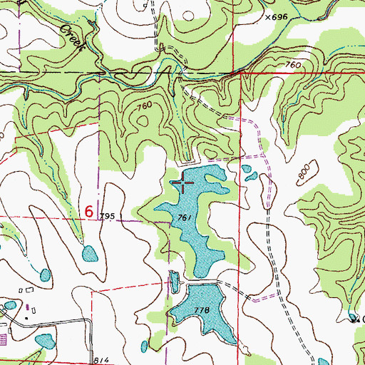 Topographic Map of Whetstone Creek Wildlife Area Section 6 Lower Dam, MO