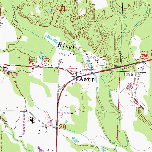 Topographic Map of Acorn, AR