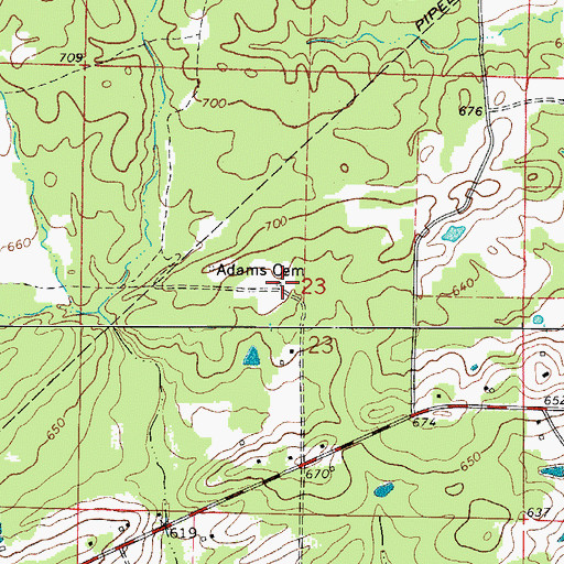 Topographic Map of Adams Cemetery, AR
