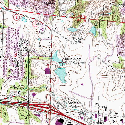 Topographic Map of Columbia Municipal Golf Course Lower Dam, MO