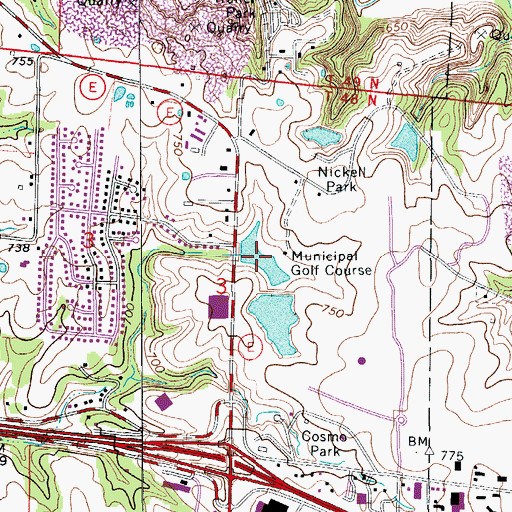Topographic Map of Lower Municipal Golf Course Lake, MO