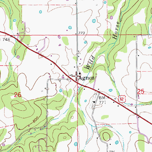 Topographic Map of Agnos, AR