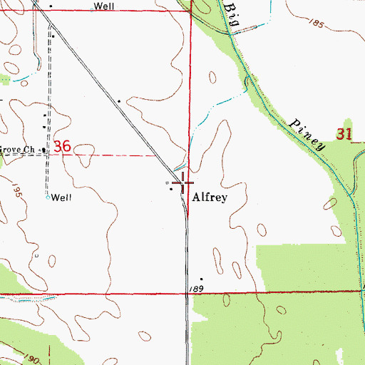 Topographic Map of Alfrey, AR