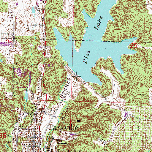 Topographic Map of Riss Lake Dam, MO