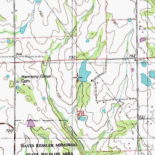 Topographic Map of Emert Lake Dam, MO