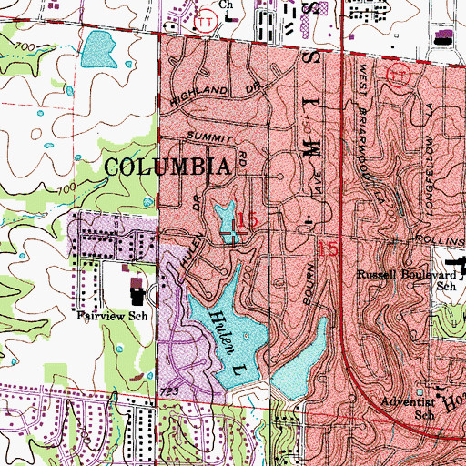 Topographic Map of Fairview Lake Dam, MO