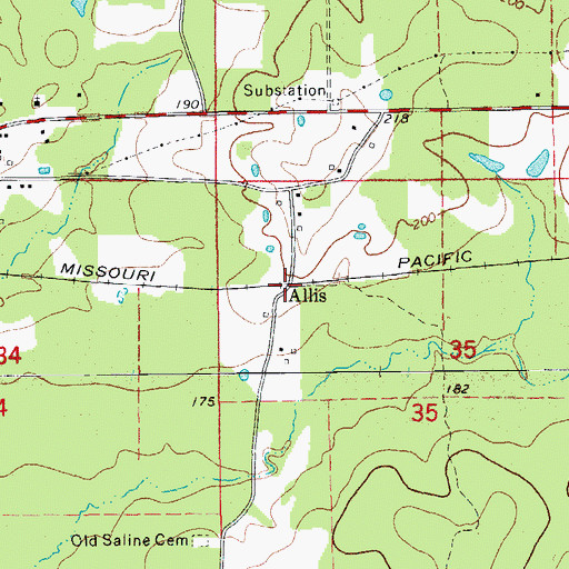 Topographic Map of Allis, AR