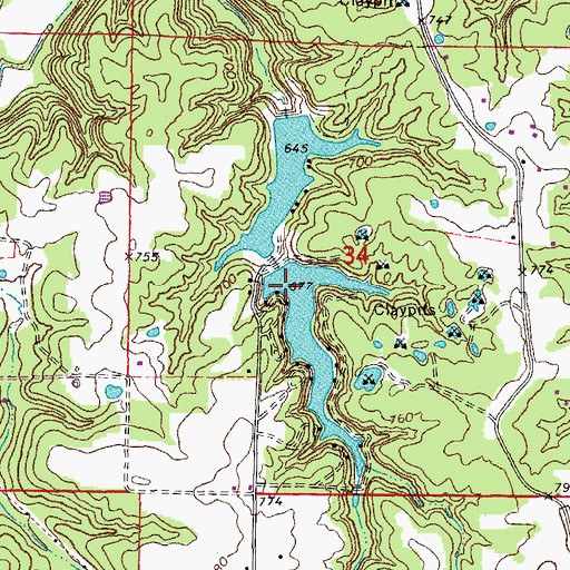 Topographic Map of Lake Thunderbird Upper Dam, MO