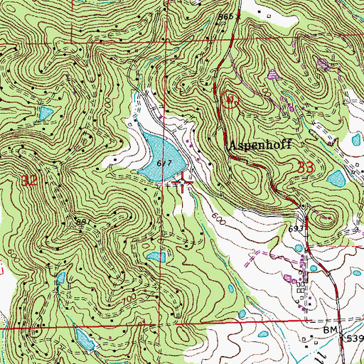 Topographic Map of Aspenhoff Lake Dam, MO