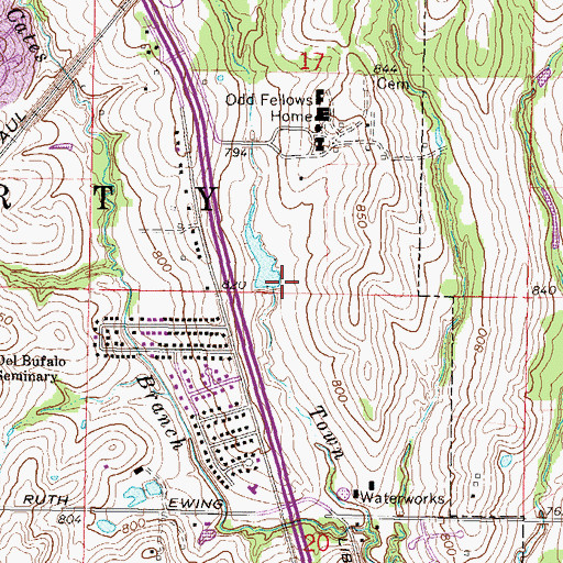 Topographic Map of Odd Fellows Home Lake Dam, MO
