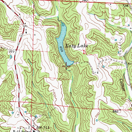 Topographic Map of Katy Lake Dam, MO