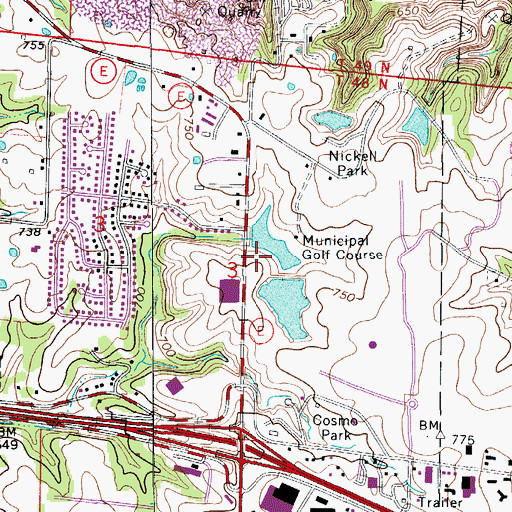 Topographic Map of Columbia Municipal Golf Course Dam, MO