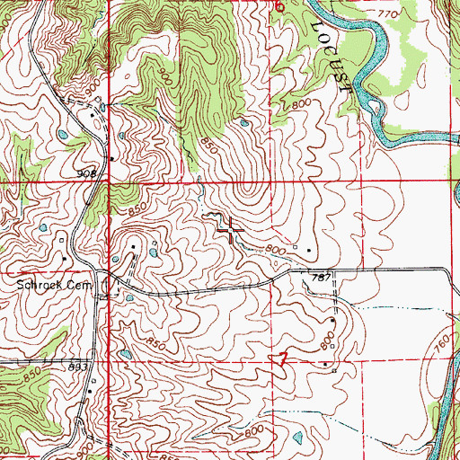 Topographic Map of Fields Lake Dam, MO