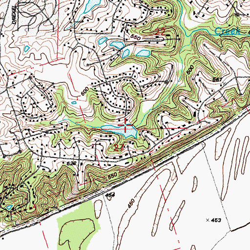 Topographic Map of The Bluffs Lake Dam, MO