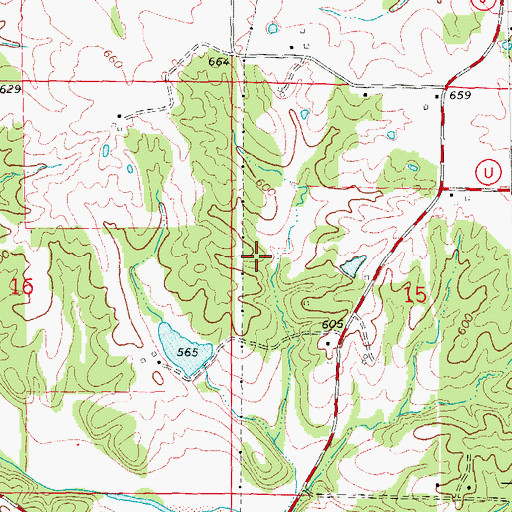 Topographic Map of Woodlake, MO