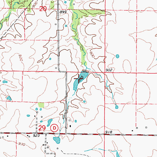 Topographic Map of Bruns Lake, MO