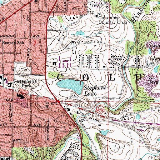 Topographic Map of Stephens Lake Dam, MO