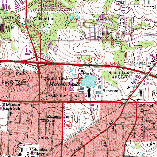 Topographic Map of Moores Lake Dam, MO