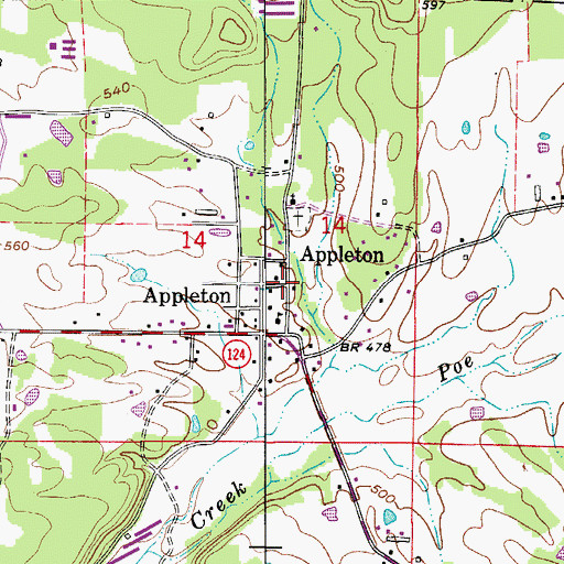Topographic Map of Appleton, AR