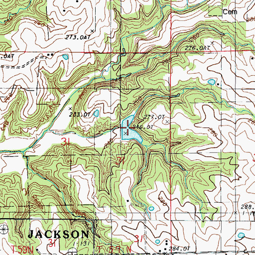 Topographic Map of Haynes Lake Dam, MO