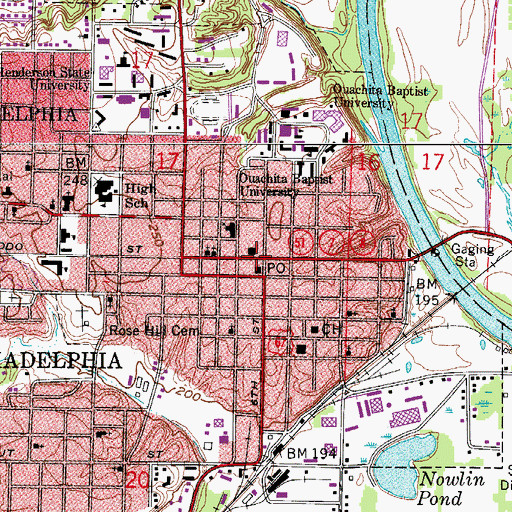 Topographic Map of Arkadelphia, AR