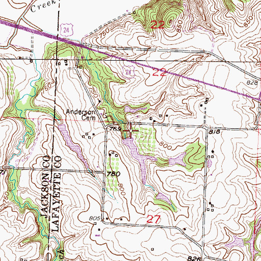 Topographic Map of Wellington-Napoleon Watershed Structure H-21 Dam, MO