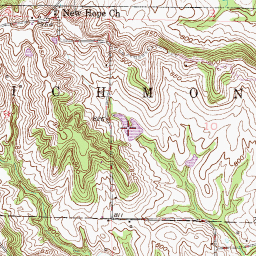 Topographic Map of Tanner Lake, MO