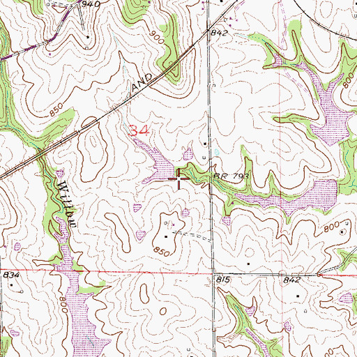 Topographic Map of Willow Creek Watershed Dam A-28, MO