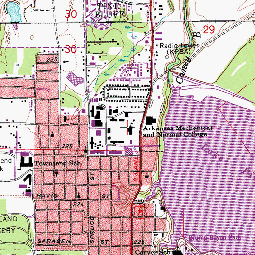 Topographic Map of University of Arkansas at Pine Bluff, AR
