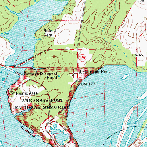 Topographic Map of Arkansas Post, AR