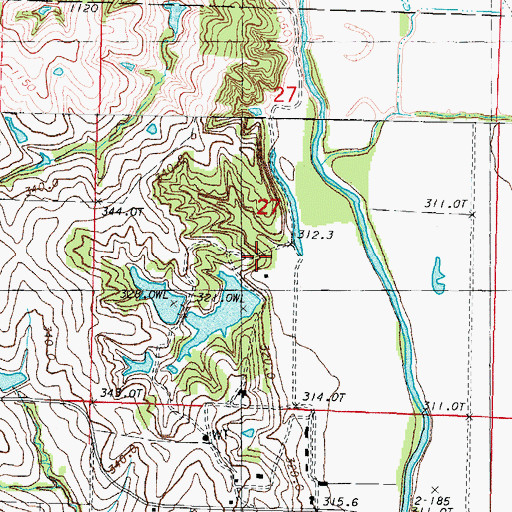 Topographic Map of Robbins Lake Dam Downstream, MO