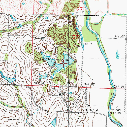 Topographic Map of Robbins Lake Downstream, MO