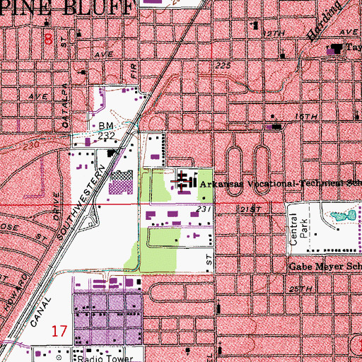 Topographic Map of Arkansas Vocational-technical School, AR