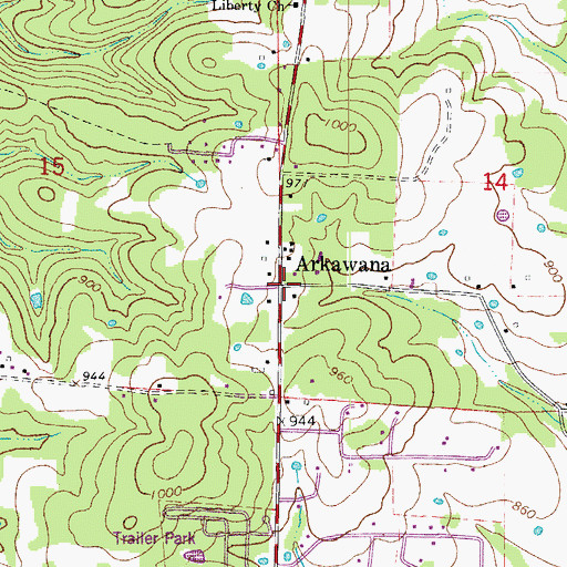 Topographic Map of Arkawana, AR