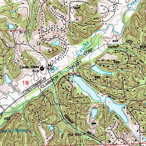 Topographic Map of Kehrs Mill Trail Lower Lake Dam, MO