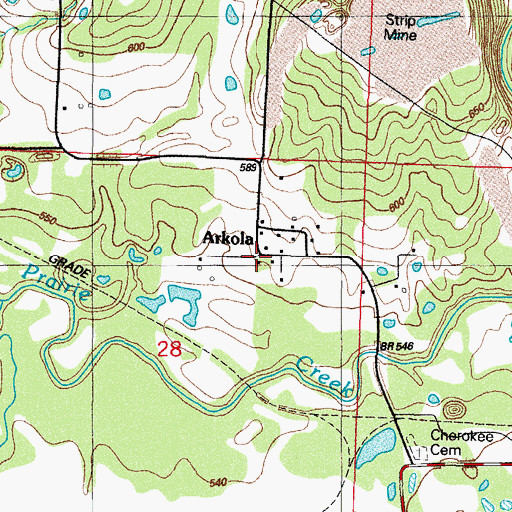 Topographic Map of Arkola, AR