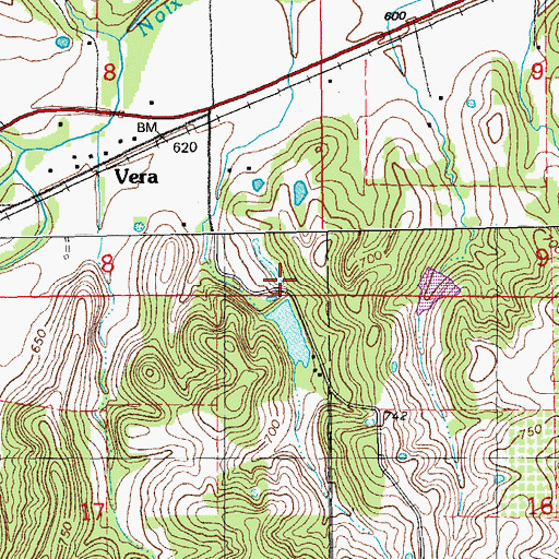 Topographic Map of Vera Lake Dam, MO