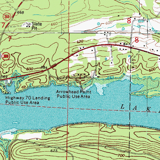 Topographic Map of Arrowhead Point Public Use Area, AR
