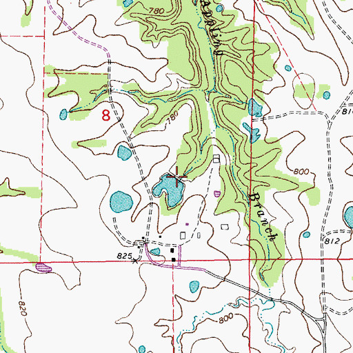 Topographic Map of Whetstone Creek Wildlife Area Section 8 Dam, MO