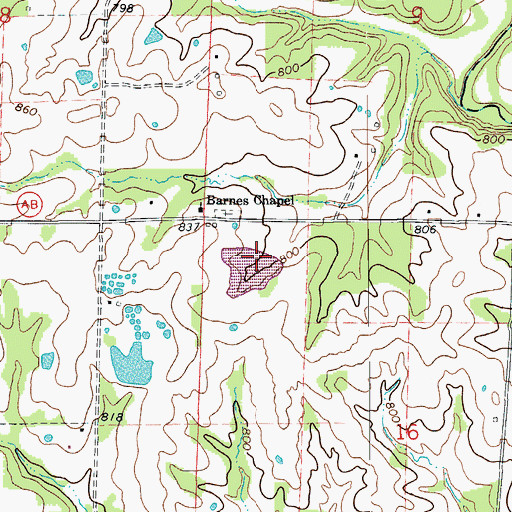 Topographic Map of Ginn Lake Dam, MO