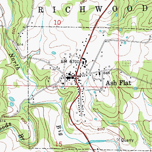 Topographic Map of Ash Flat, AR