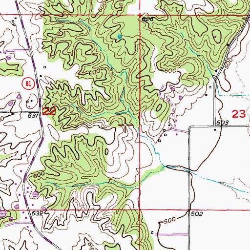 Topographic Map of Buck-Doe Run Watershed Structure Number 42 Dam, MO
