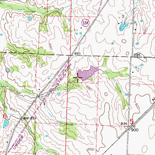 Topographic Map of Musgraves Lake Dam, MO