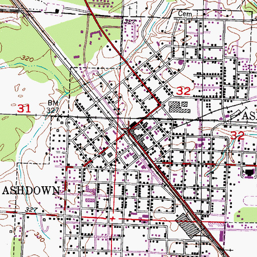Topographic Map of Ashdown, AR