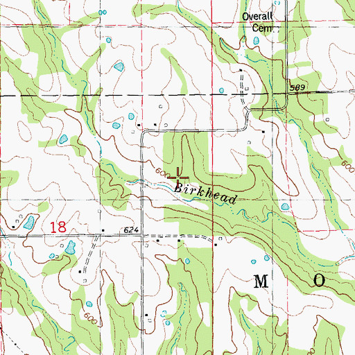 Topographic Map of Birkhead Lake, MO